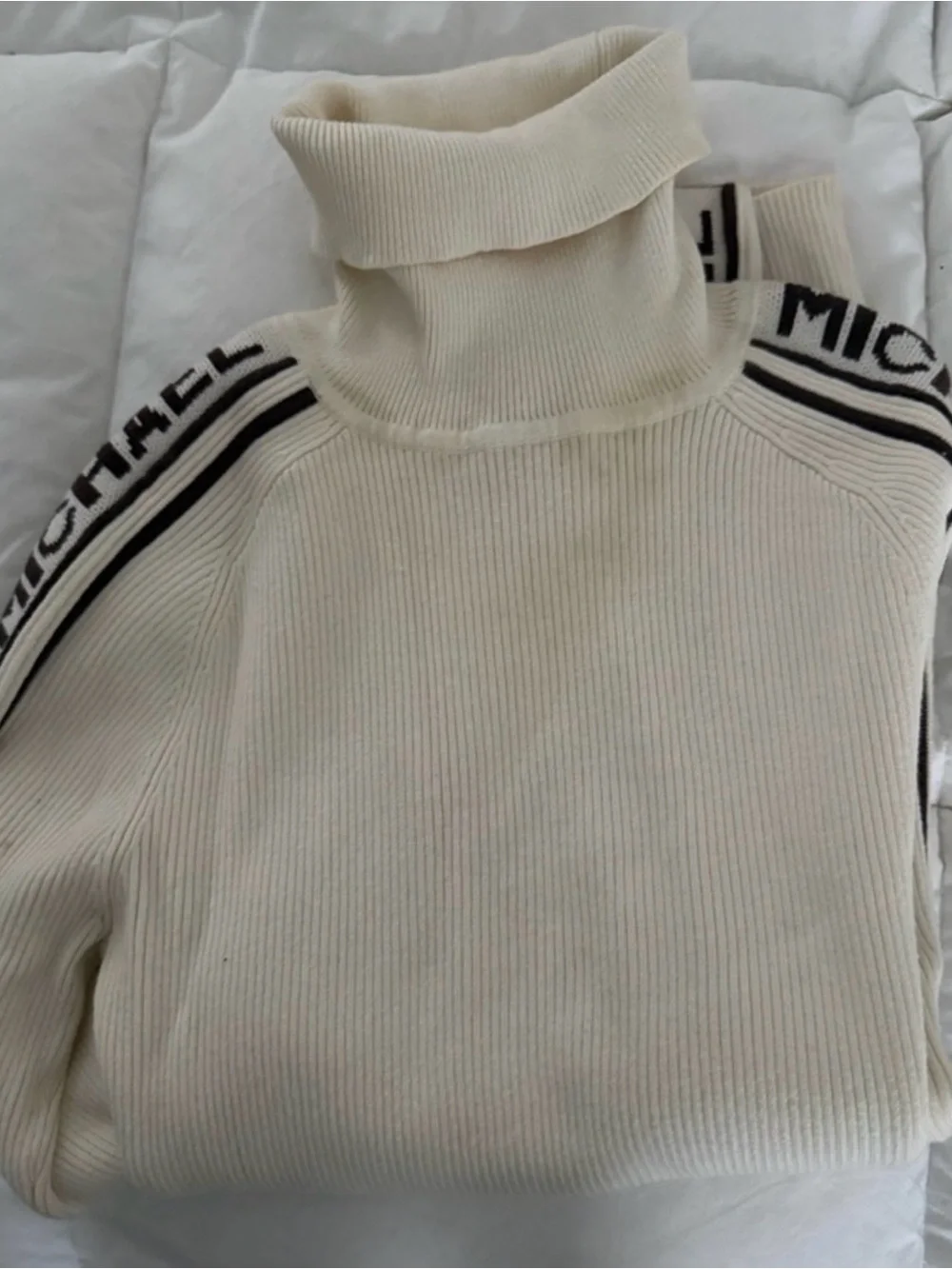 MICHAEL Michael Kors Cream Ribbed Turtleneck Sweater